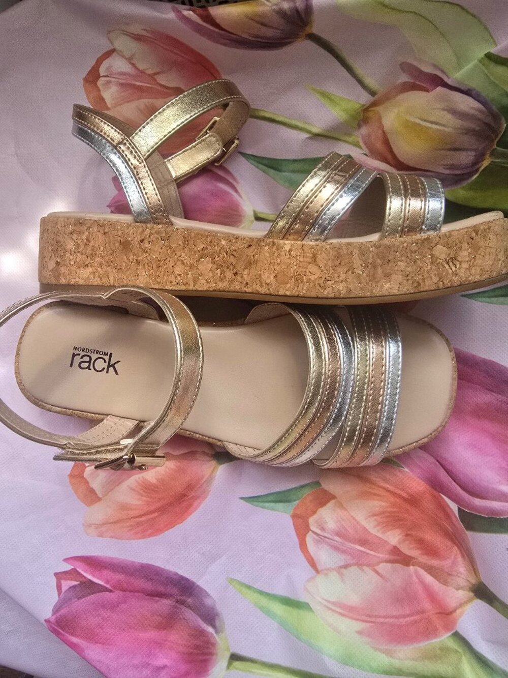 Kids' Katherine Cork Platform Sandals in a metallic gold and silver color